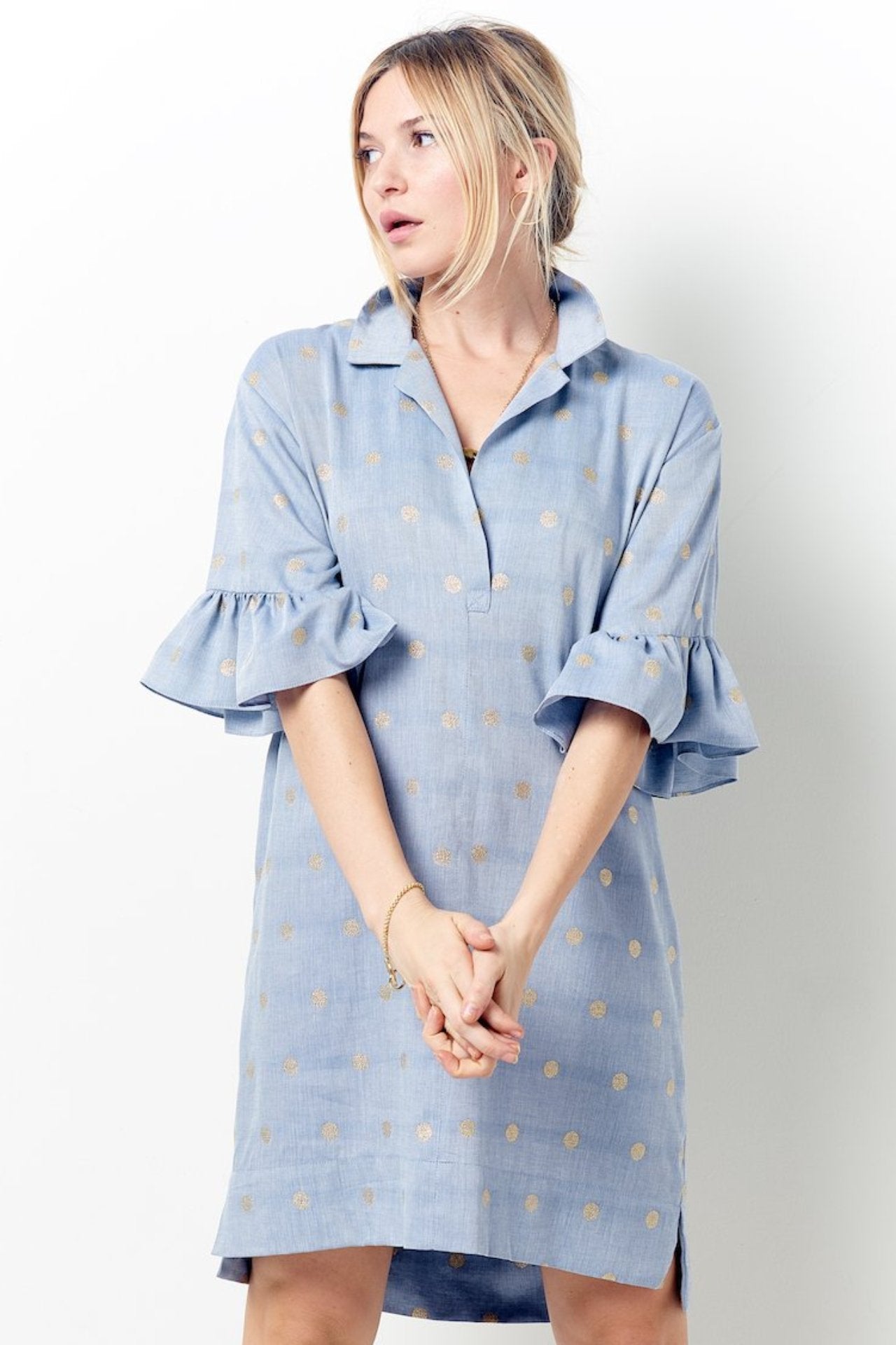 Corey Lynn Calter Elysse Ruffle SLV Relaxed Shirt Dress M