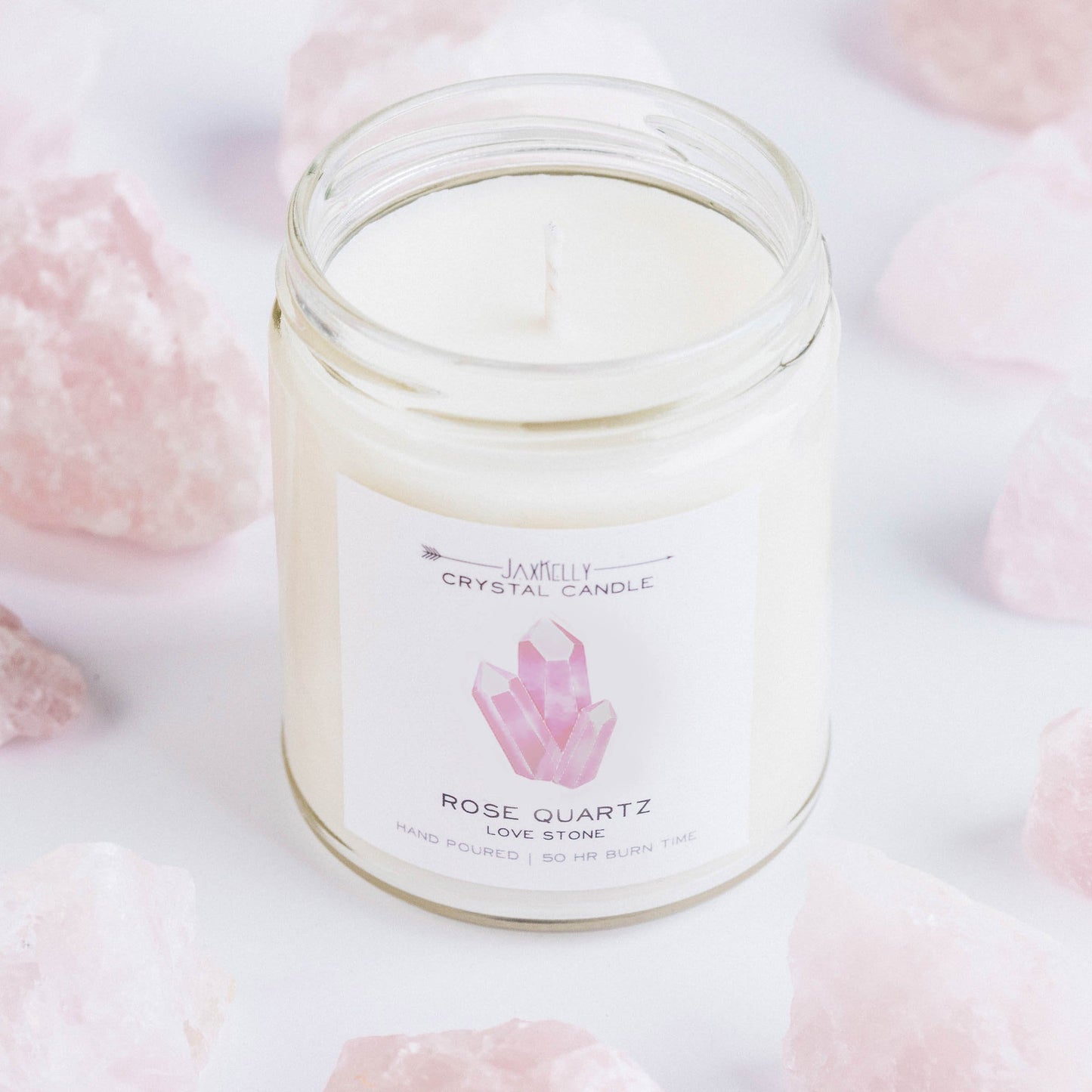 Jaxkelly Rose Quartz Crystal Candle