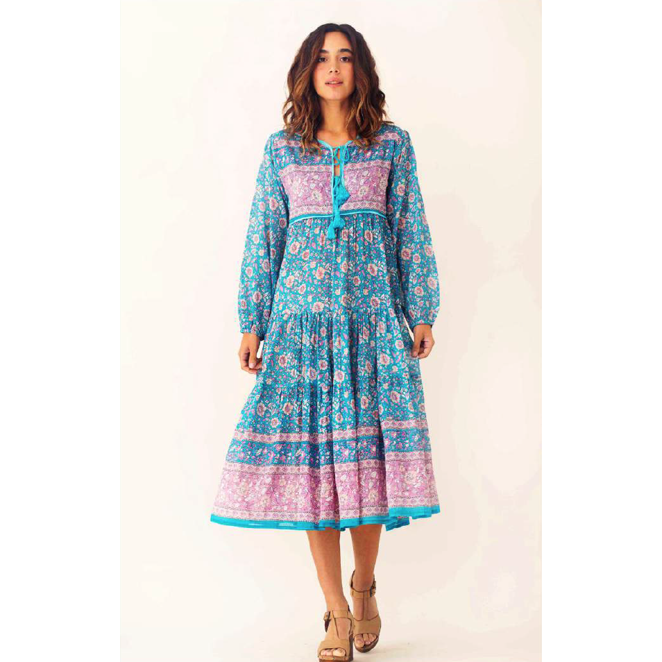 Blue Boheme Kayla Long Printed Dress Lavender Cotton - Small
