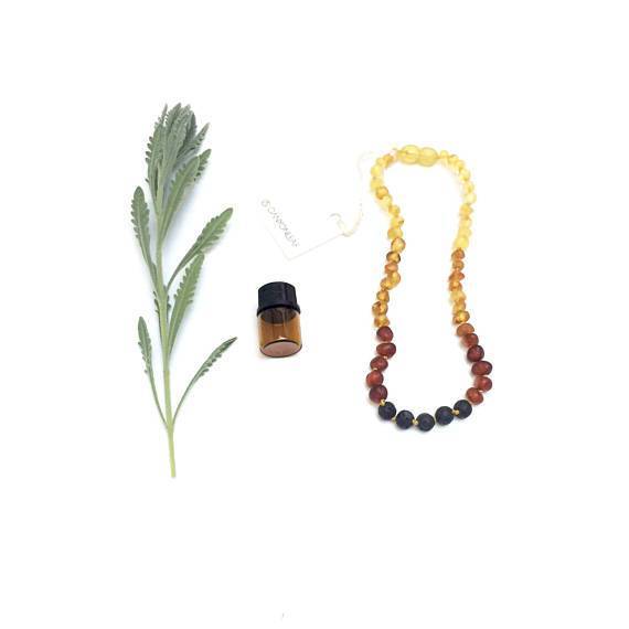 Canyon Leaf Adult Raw Ombre Amber + Lava Stone Necklace 18in