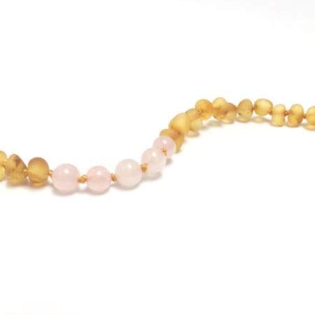 Canyon Leaf Adult Raw Honey Amber + Rose Quartz Necklace 21in