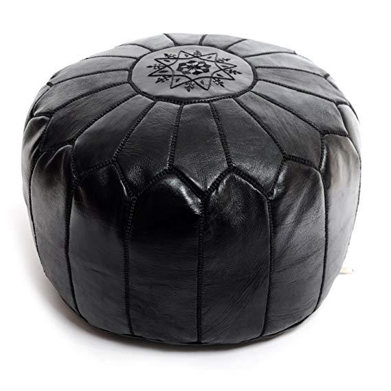 Moroccan Leather Pouf - Black