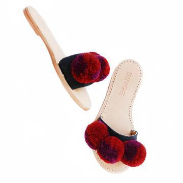 Binge Knitting Pom Slip-ons - Berry Size 9