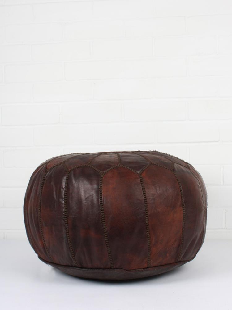 Moroccan Leather Pouf - Dark Brown