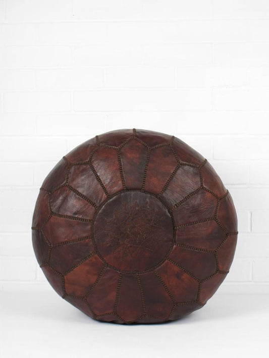 Moroccan Leather Pouf - Dark Brown