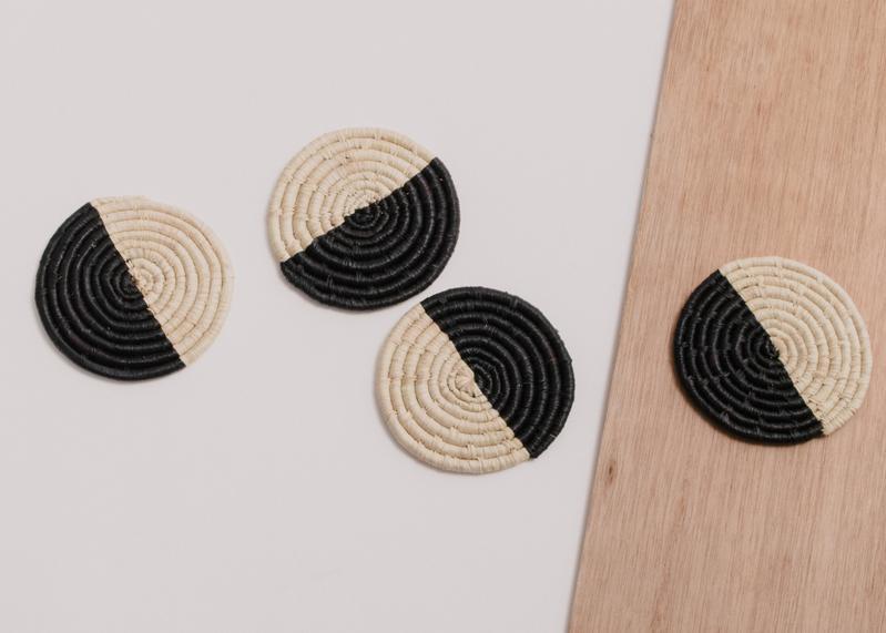 Kazi Half Moon Raffia Coaster  (Set of 4)