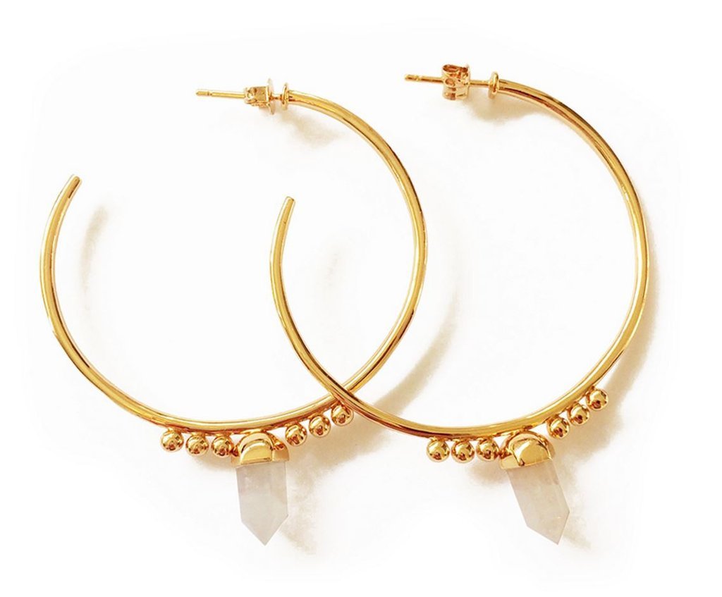 Elizabeth Stone Jewelry Moon Gazer Point Hoops (Moonstone)