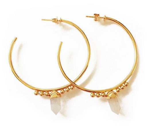 Elizabeth Stone Jewelry Moon Gazer Point Hoops (Moonstone)