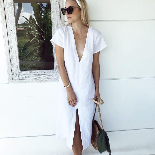 LJC Designs Chloe Linen Dress - White - Medium