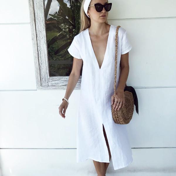 LJC Designs Chloe Linen Dress - White - Large