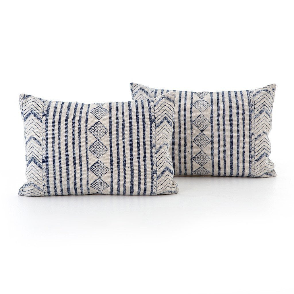 Four Hands Faded Blue Diamond Lumbar Pillow