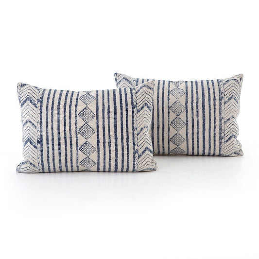 Four Hands Faded Blue Diamond Lumbar Pillow