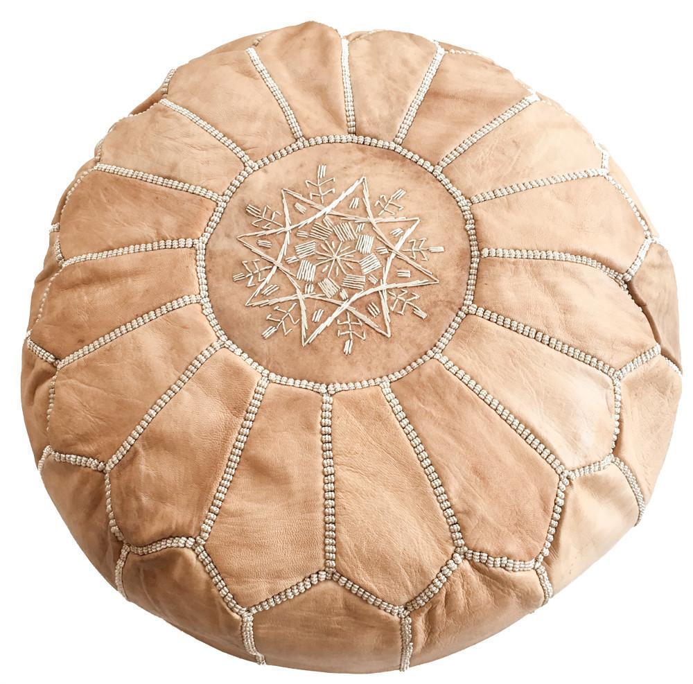 Moroccan Leather Pouf - Light Brown