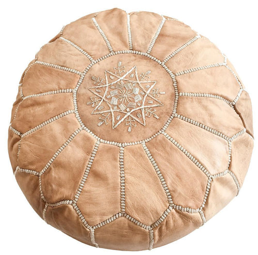 Moroccan Leather Pouf - Light Brown