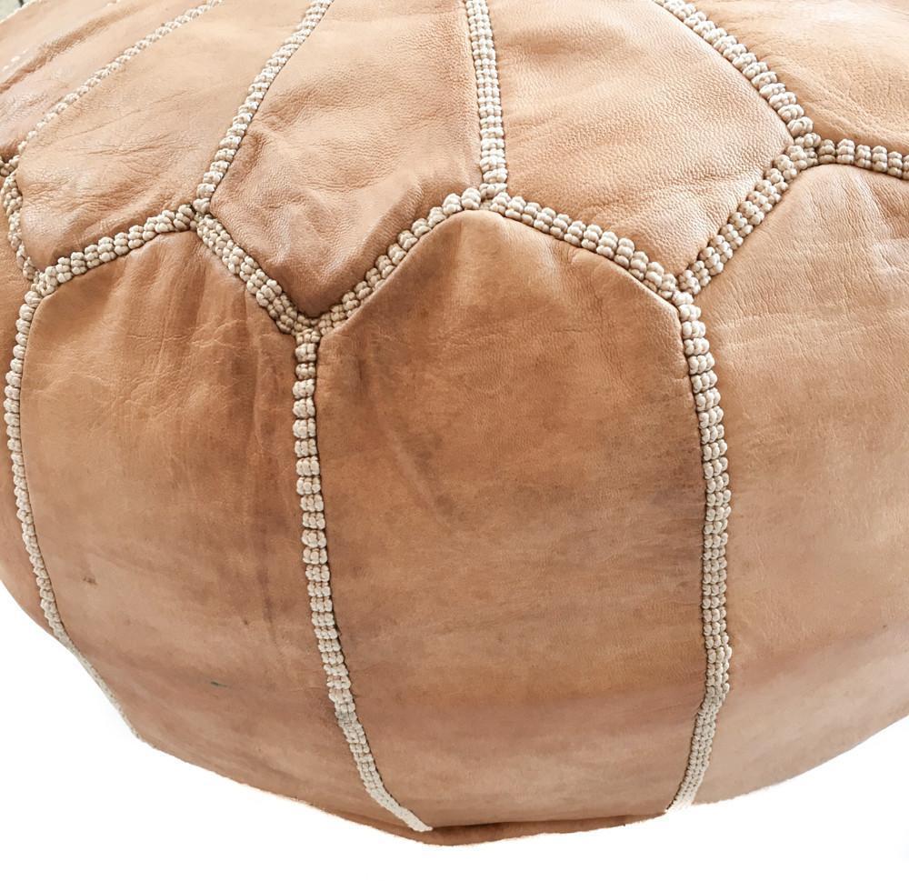 Moroccan Leather Pouf - Light Brown
