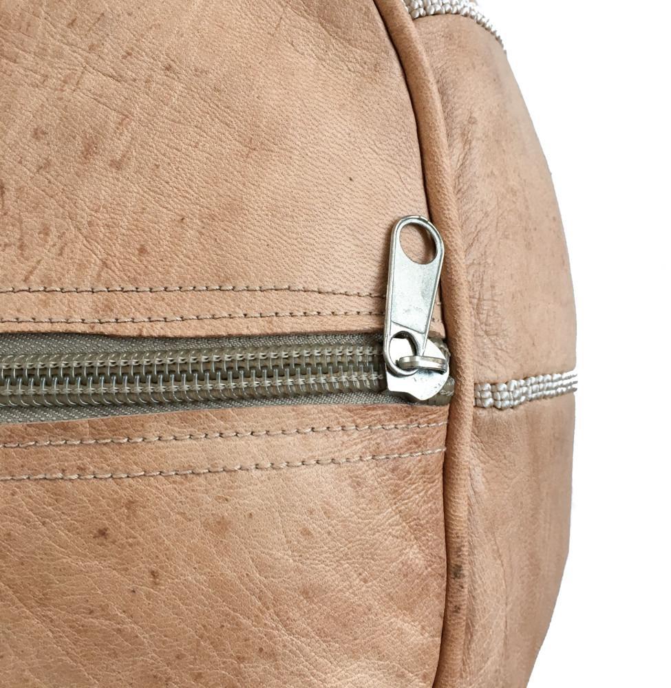 Moroccan Leather Pouf - Light Brown