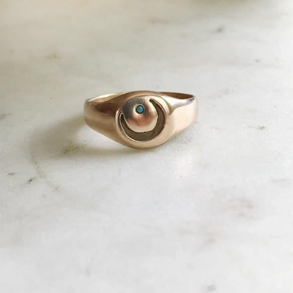 Mimosa Turquoise & Crescent Signet Ring - Bronze