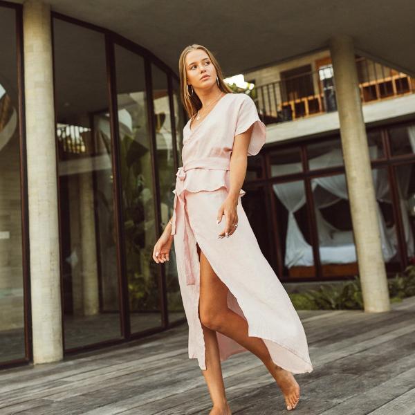 LJC Designs Peplum Wrap Dress - Dust Pink - Small