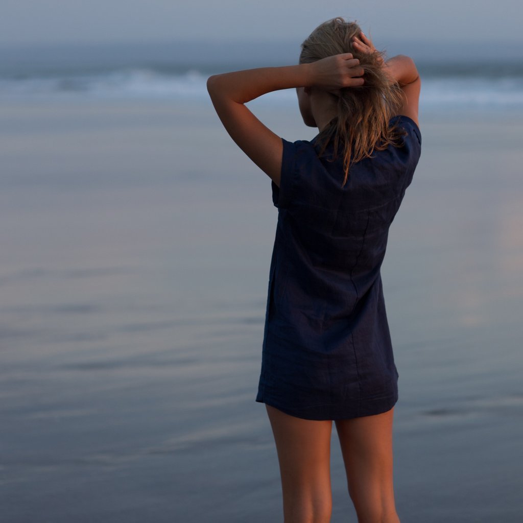 LJC Designs Midtown Linen Dress - Navy - Large
