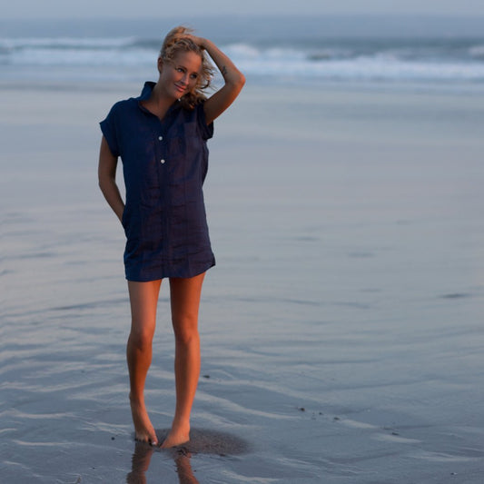 LJC Designs Midtown Linen Dress - Navy - Large