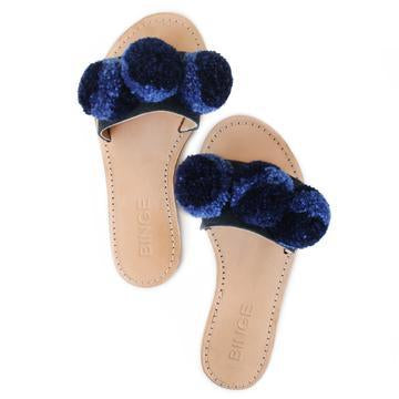 Binge Knitting Pom Slip-ons - Indigo Size 7