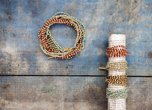 Nkuku Beaded Gold Bracelet Grey