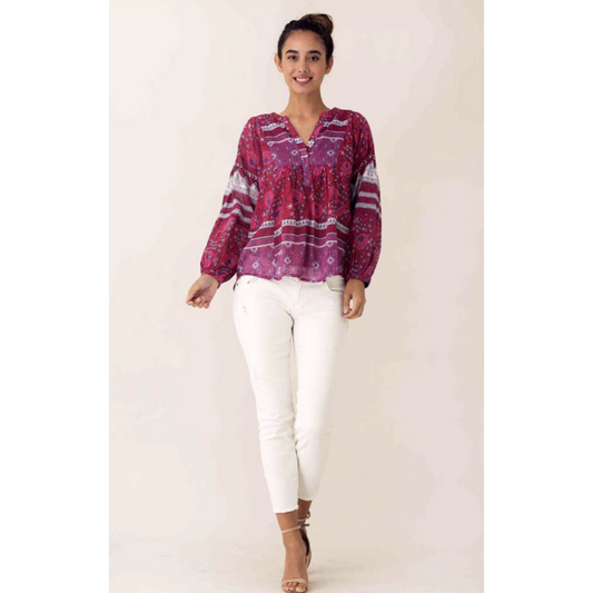 Blue Boheme Love Printed Tunic Red Cotton OS