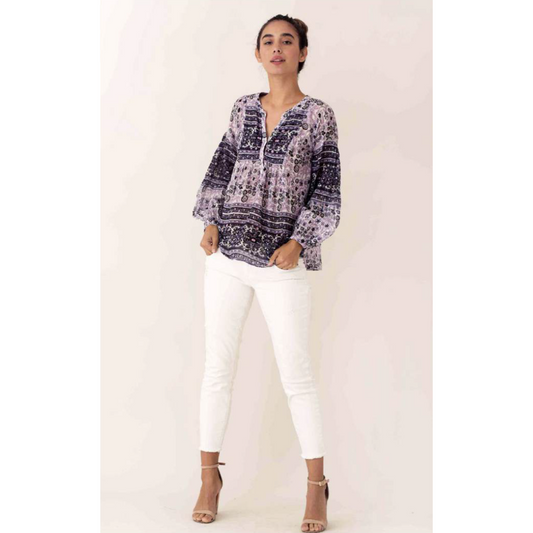 Blue Boheme Love Printed Tunic Pink Cotton OS