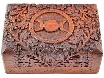 Om Imports - Triple Moon Carved Wood Box