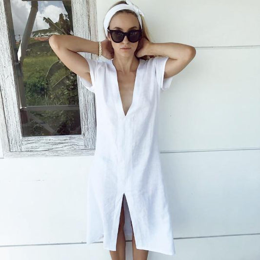 LJC Designs Chloe Linen Dress - White - Small