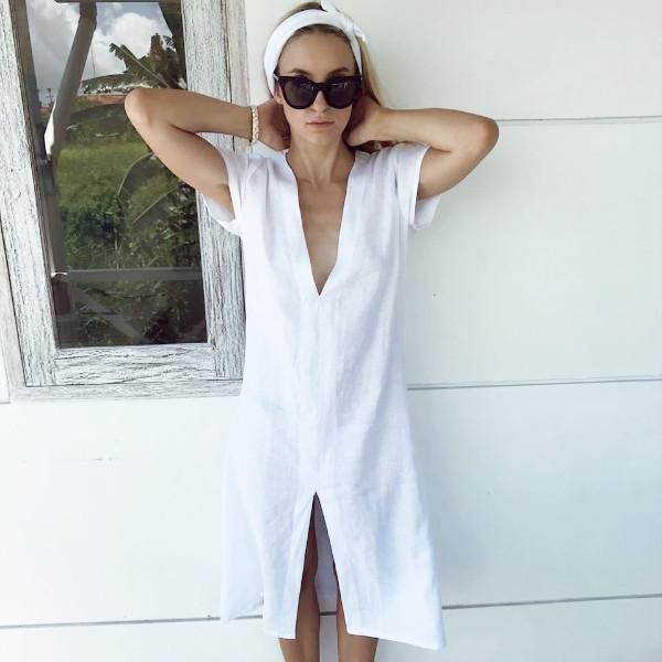 LJC Designs Chloe Linen Dress - White - Medium