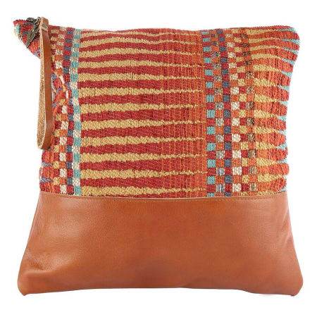 Vaabara Designs Tumeric Clutch - Large ( Brown Leather)