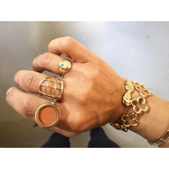 Mimosa Turquoise & Crescent Signet Ring - Bronze