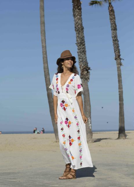 Blue Boheme Julia Long Embroidered Dress Cotton - Small