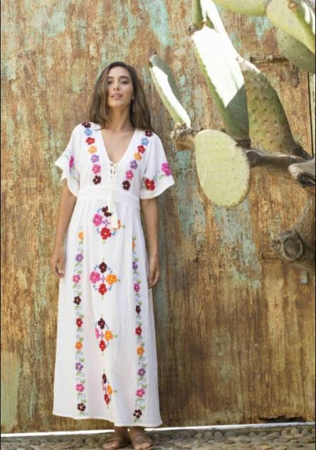 Blue Boheme Julia Long Embroidered Dress Cotton - Small