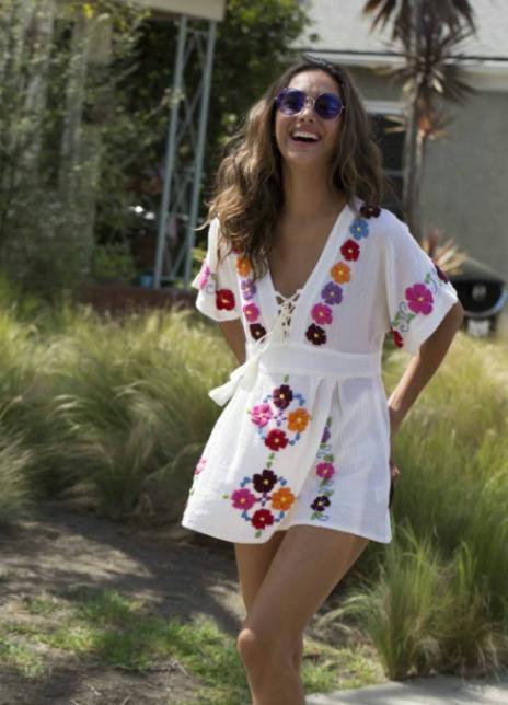 Blue Boheme Julia Short Embroidered Dress Cotton - Small