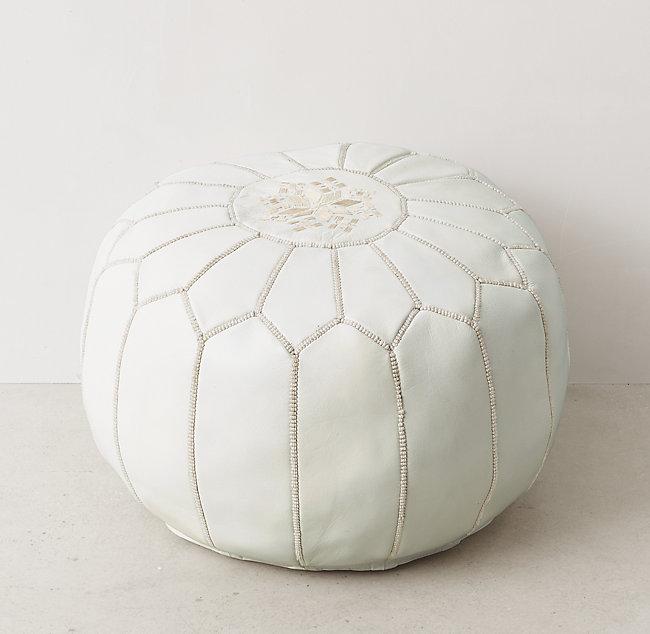 Moroccan Leather Pouf - White