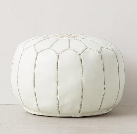 Moroccan Leather Pouf - White